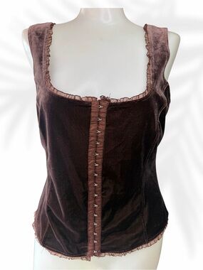 Vintage Sylvia Mallo Women's Brown Velvet Hook-and-Eye Tank Top size Large